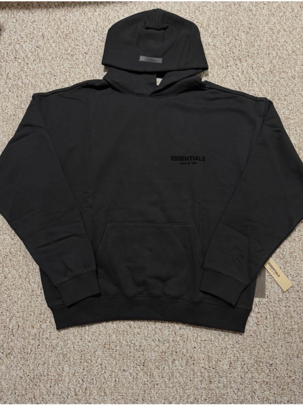 ESSENTIALS Black Minimal Logo Pullover Hoodie